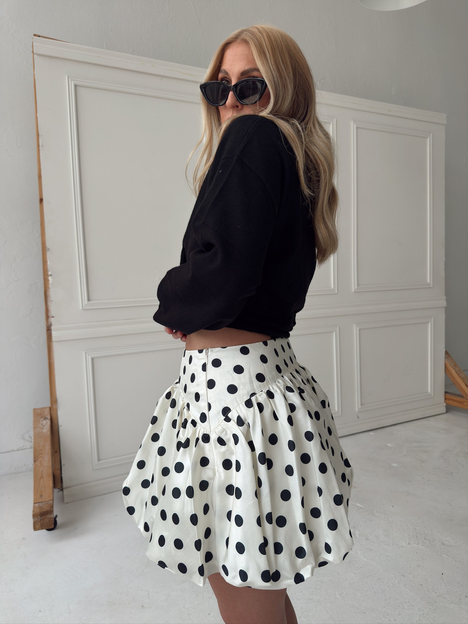 Paige Polka Dot Bubble Skort - Ivory