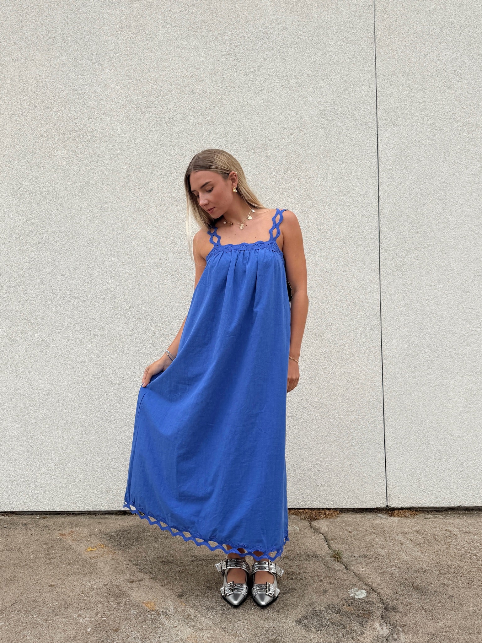 Jamie Blue Scallop Strap Midi Dress
