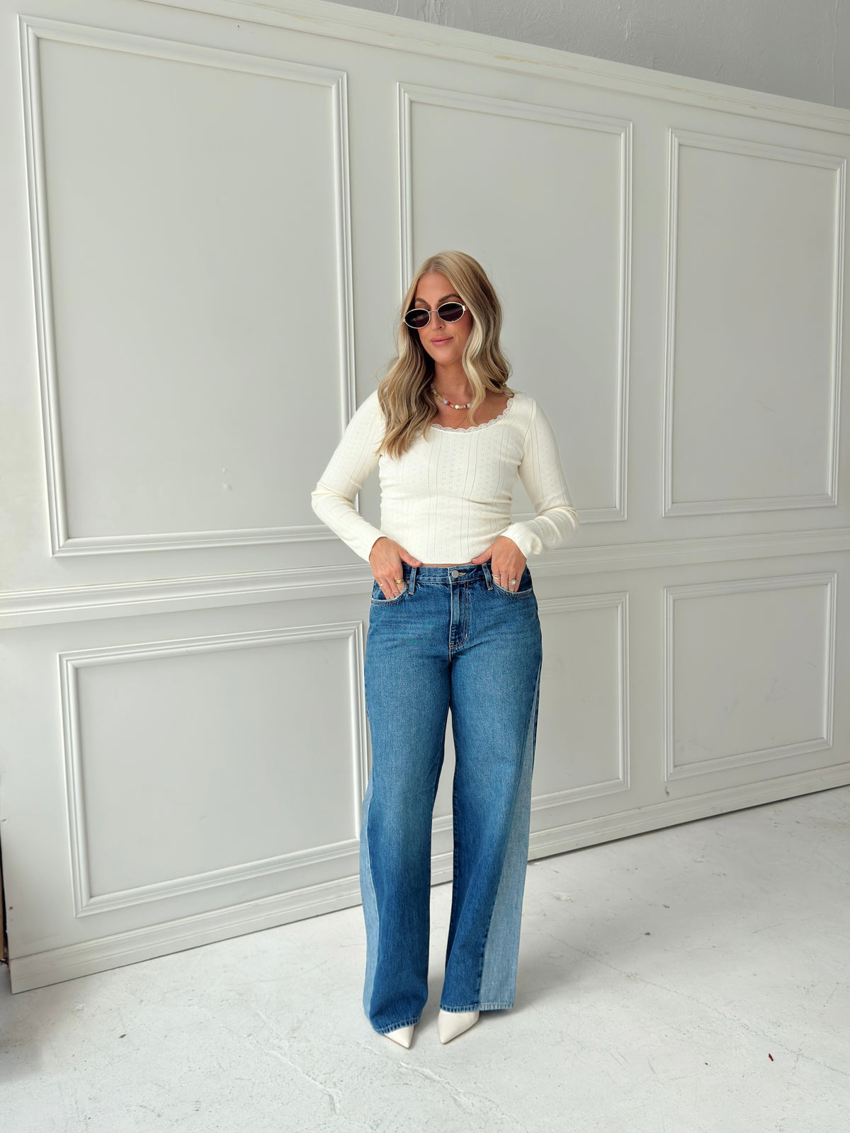 Presley Pointelle Rib Knit Sweater - Ivory