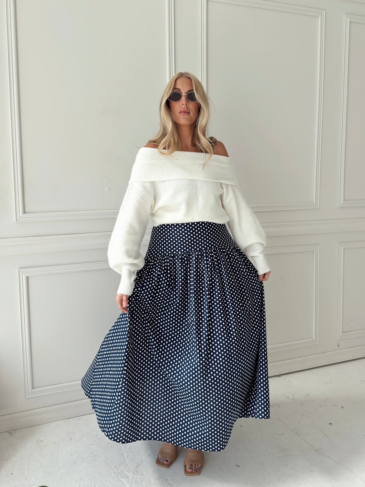 Set Your Sails Polka Dot Skirt - Navy
