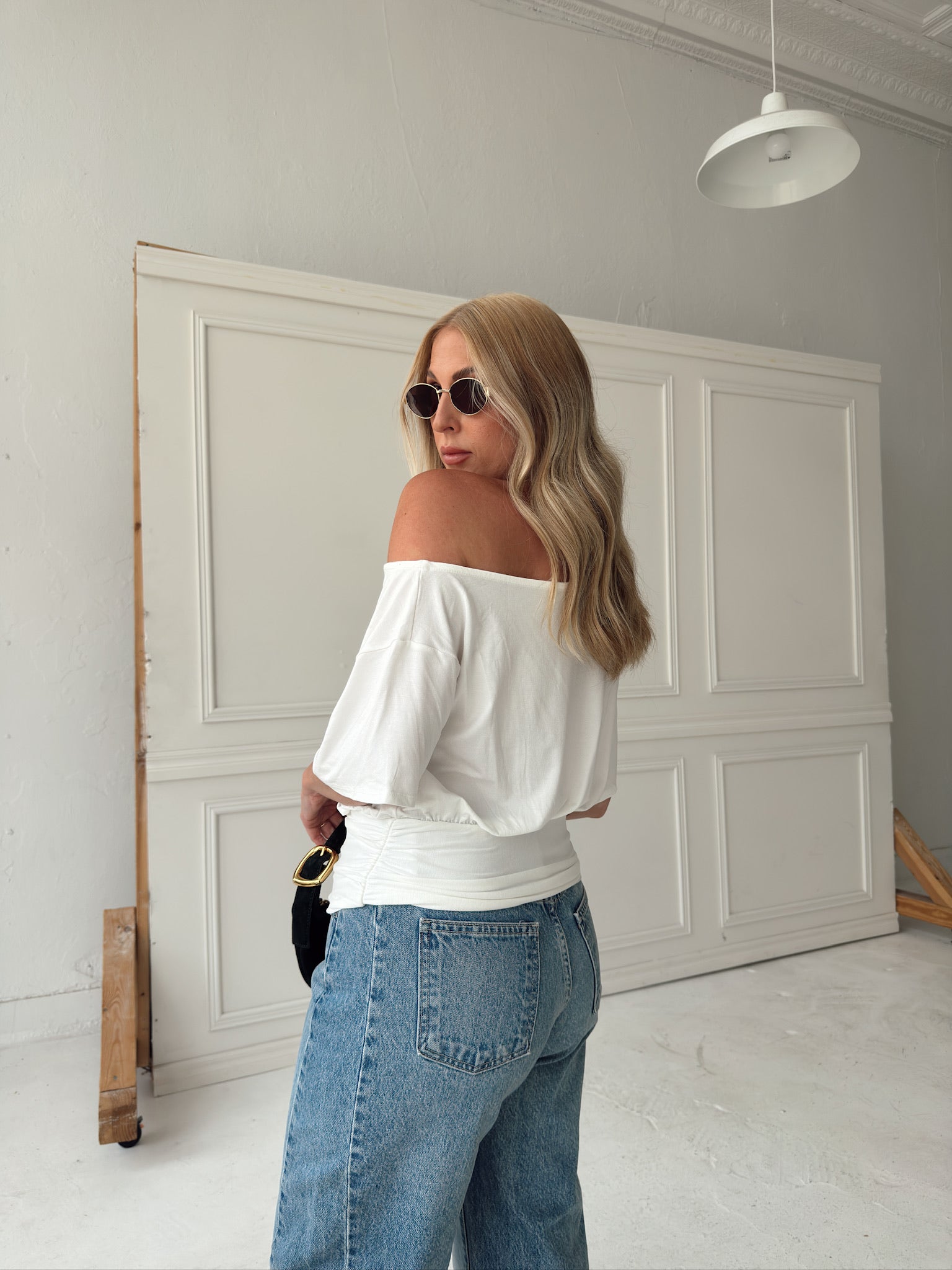 Jules Ruched Waist Top - Ivory