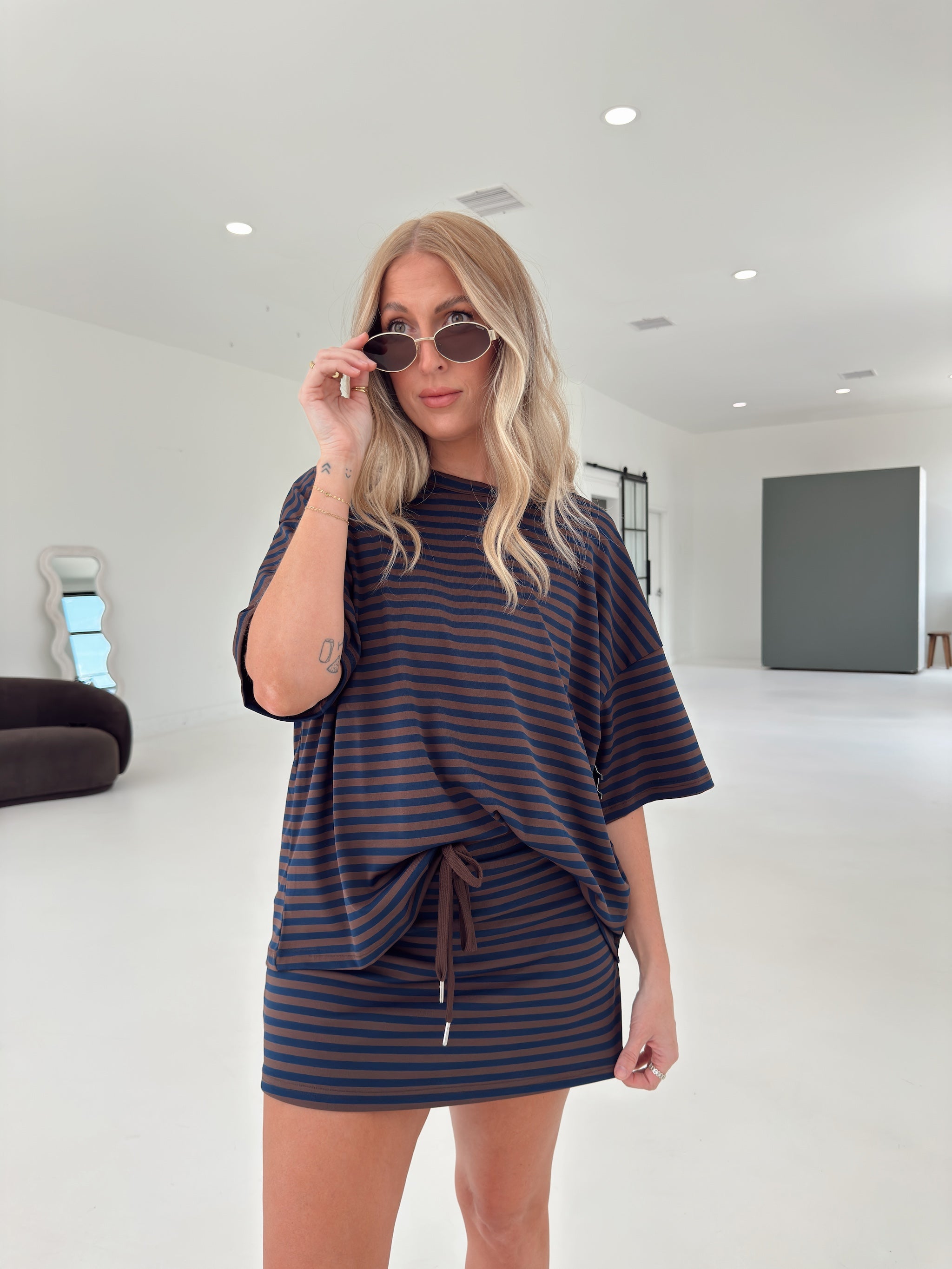Pre-Order Weekender Stripe Top - Brown/Navy (restock eta 8/30)