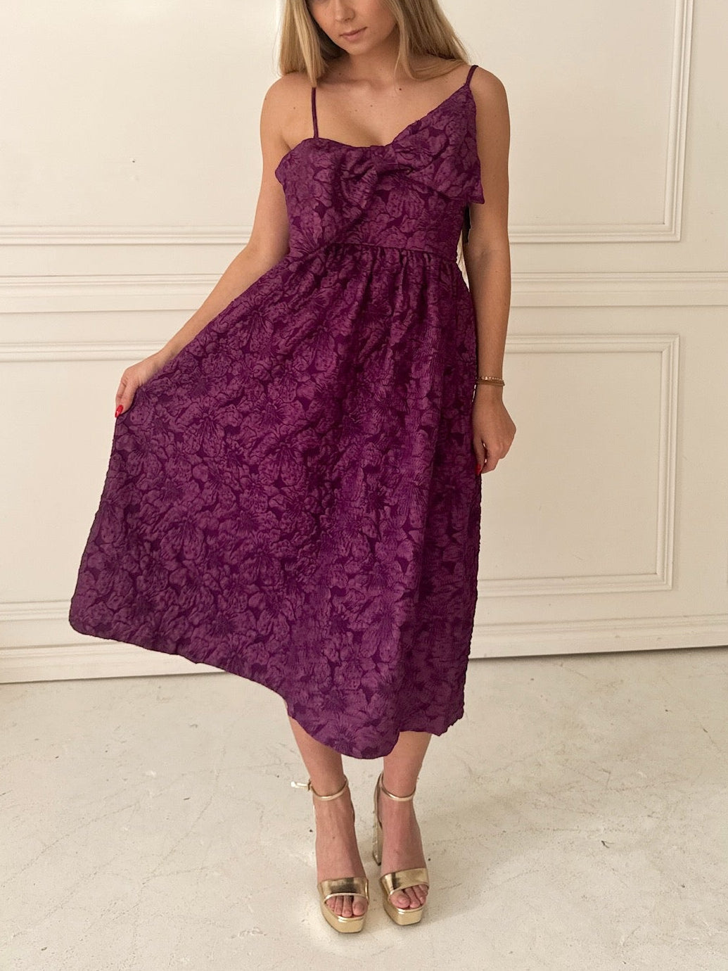 Meet Me in Santorini Violet Jacquard Bow Midi Dress