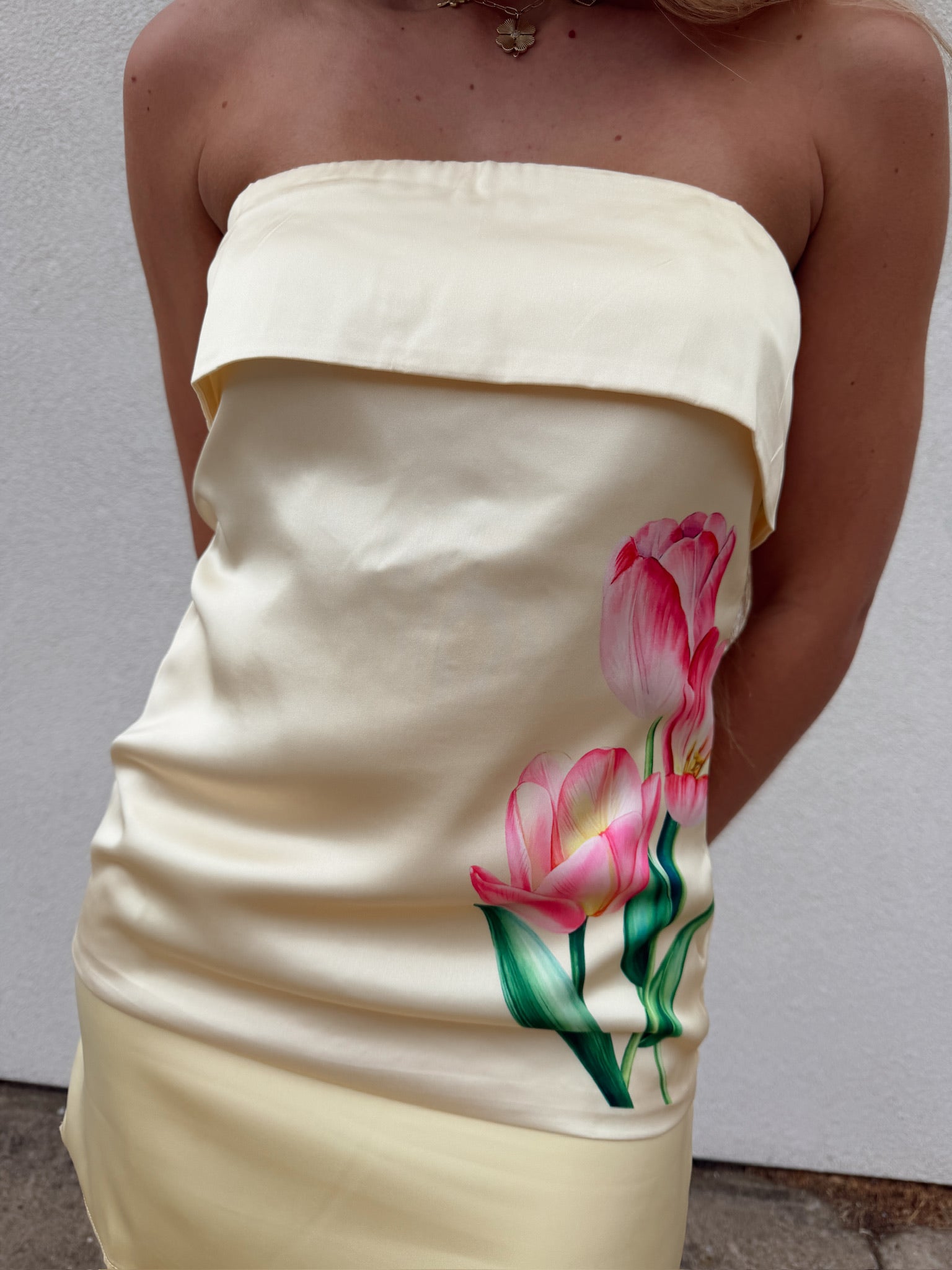 Tropics Strapless Satin Top