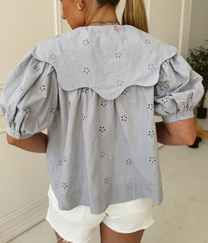 Scalloped Blue Blouse