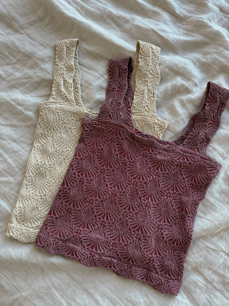 Jacquard Square Neck Tank - Maroon