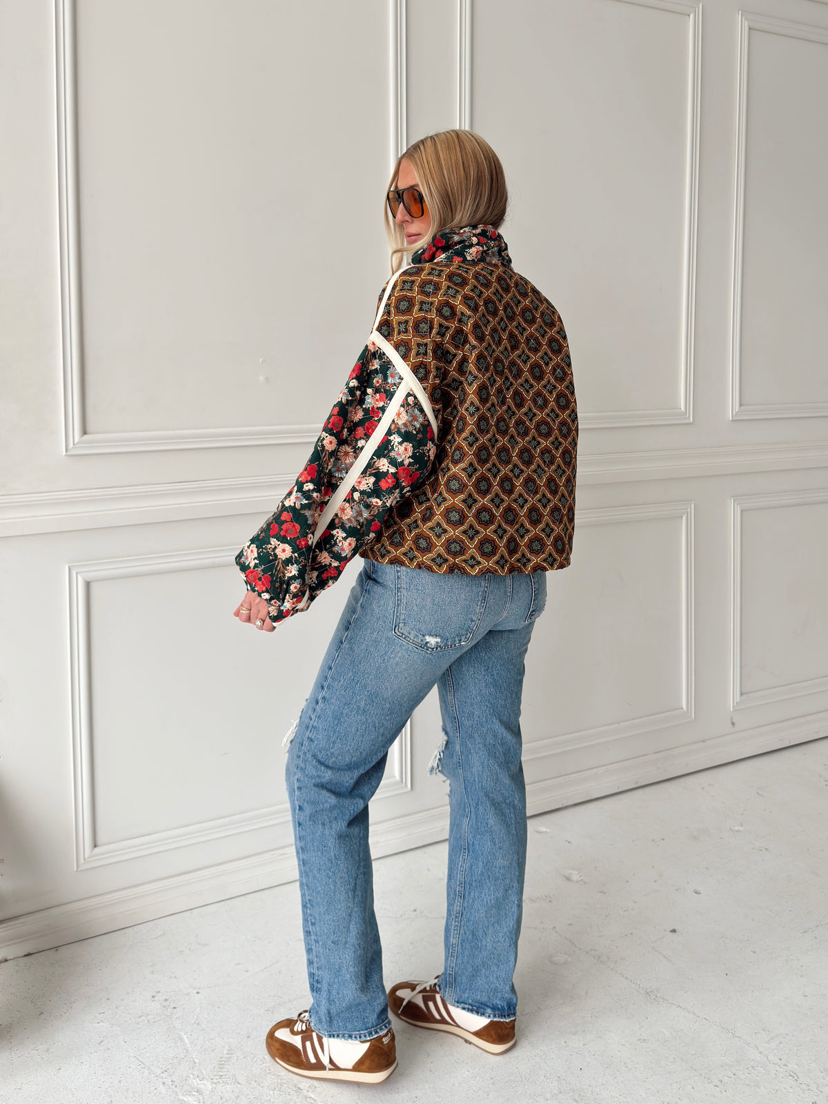 Quinn Quilted Bomber Jacket in Brown