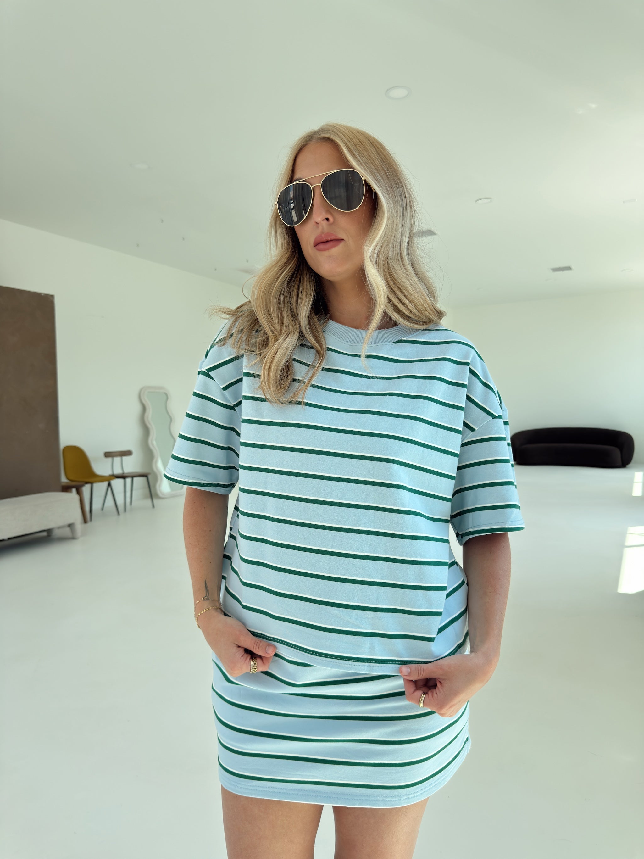 Cassie Stripe Top - Baby Blue and Green