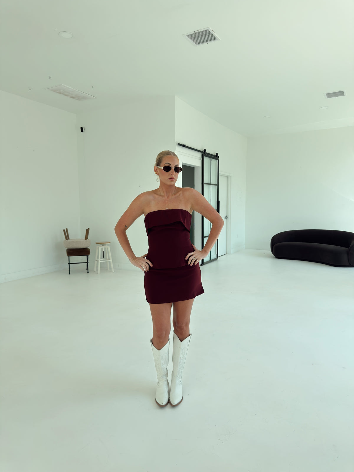Crepe Strapless Foldover Top - Maroon