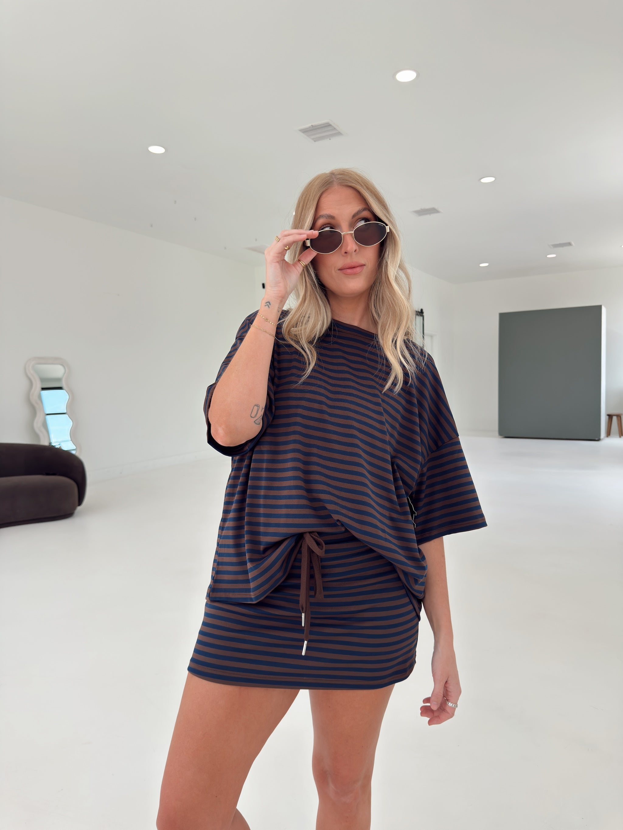 Pre-Order Weekender Stripe Top - Brown/Navy (restock eta 8/30)
