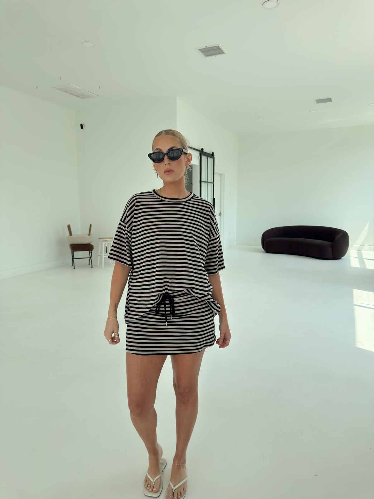 Weekender Stripe Top - Black/Taupe
