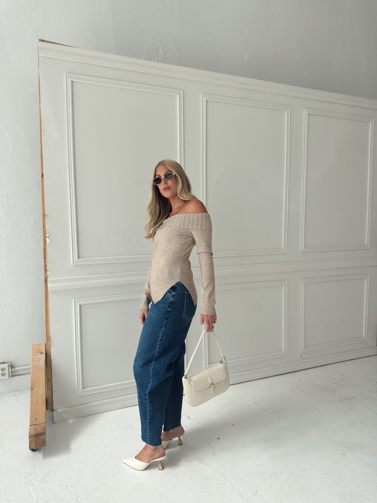 Charlotte Foldover Knit Sweater - Oatmeal