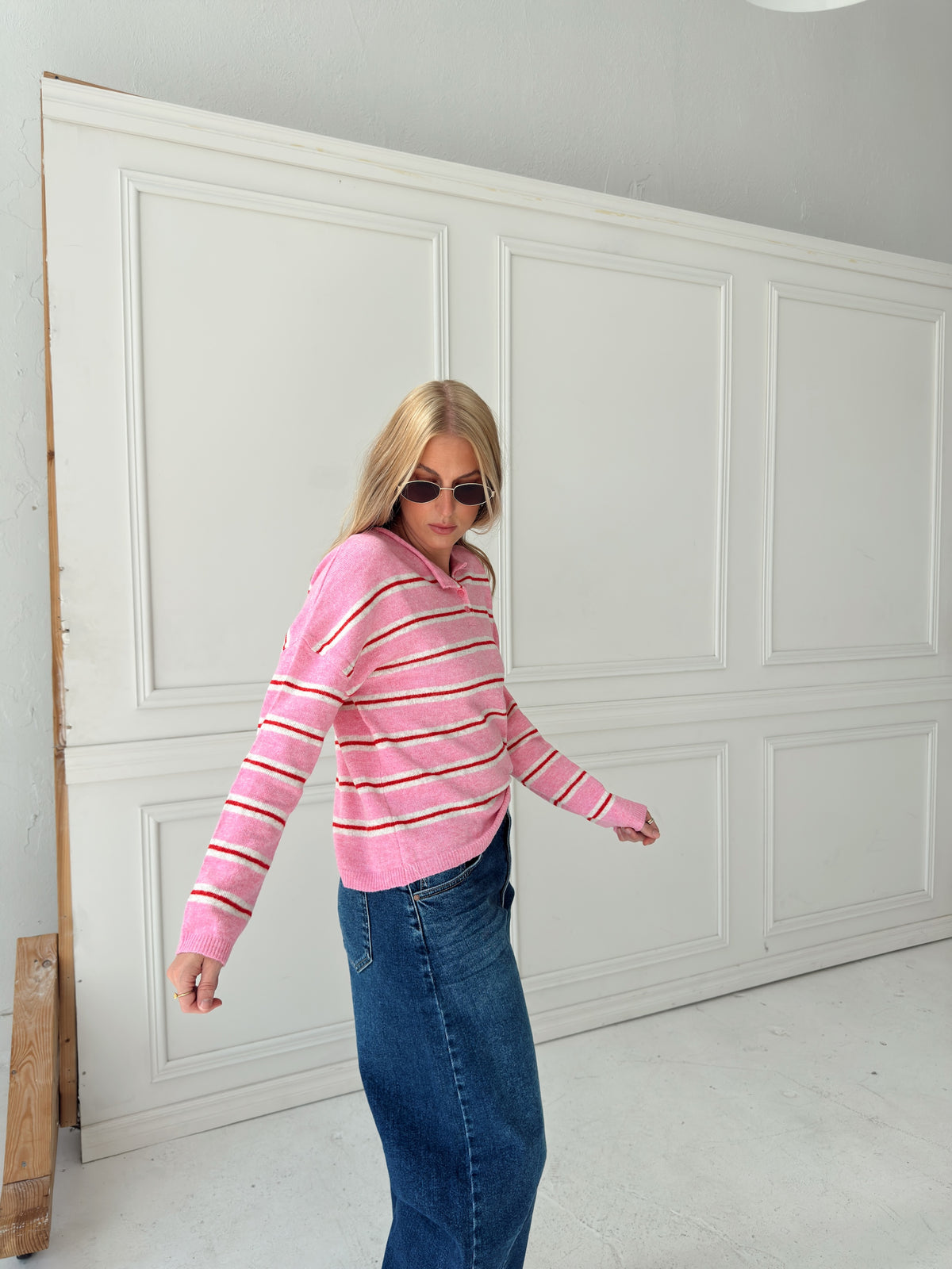 Caroline Cozy Stripe Knit Sweater - Pink