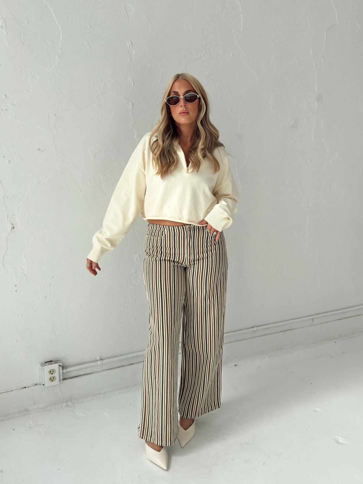 Britt Low Rise Buckle Stripe Pants