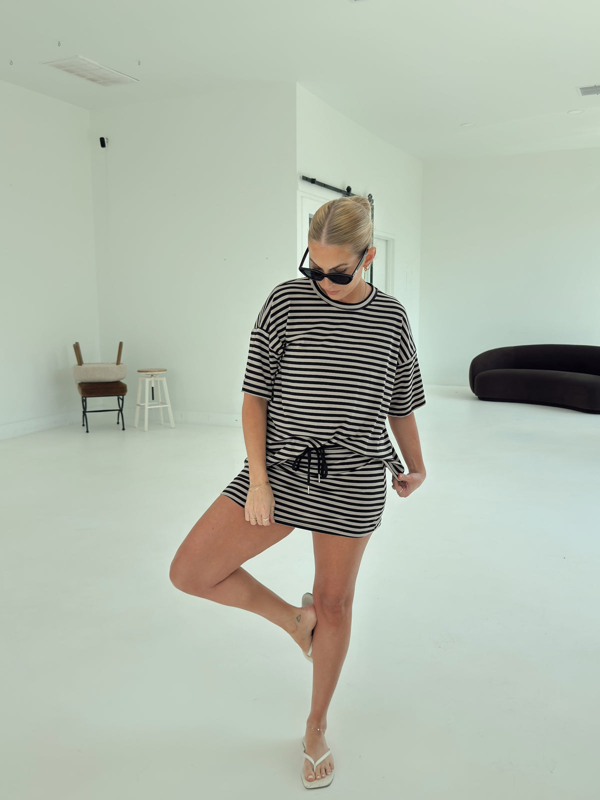Weekender Stripe Top - Black/Taupe