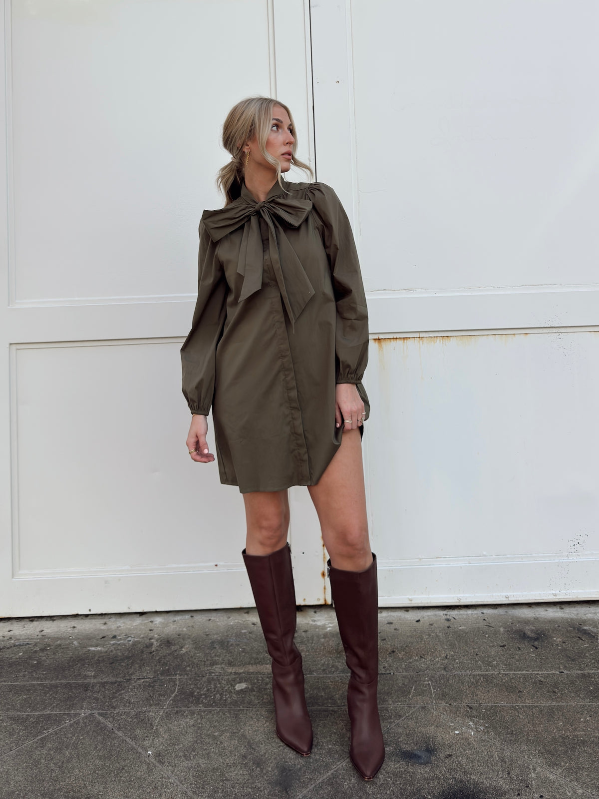 Thelma Olive Tie Neck Dress