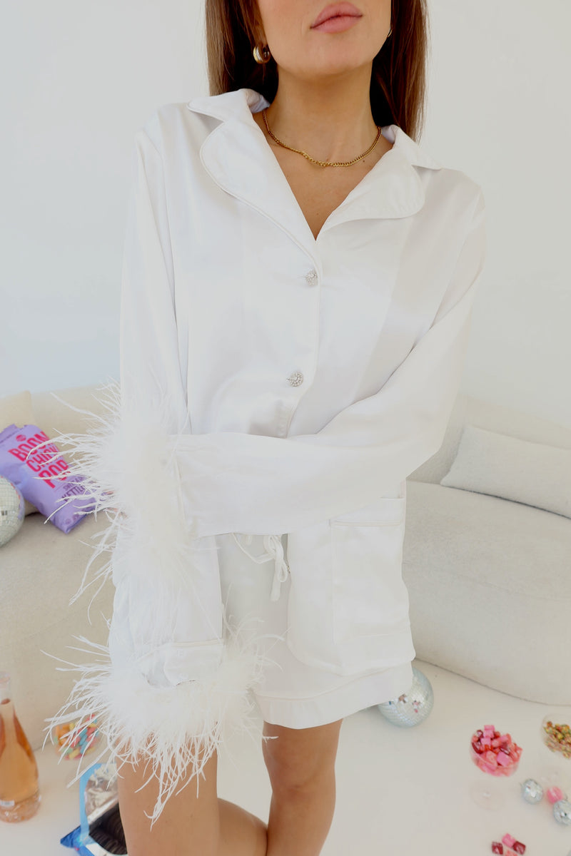 Buddylove Prescott Feather Trim Pajama Set - White