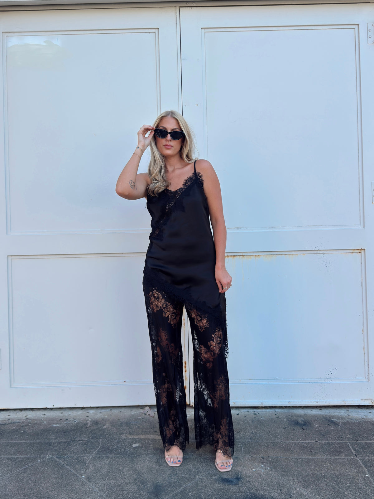 Maia Satin Lace Trim Set - Black