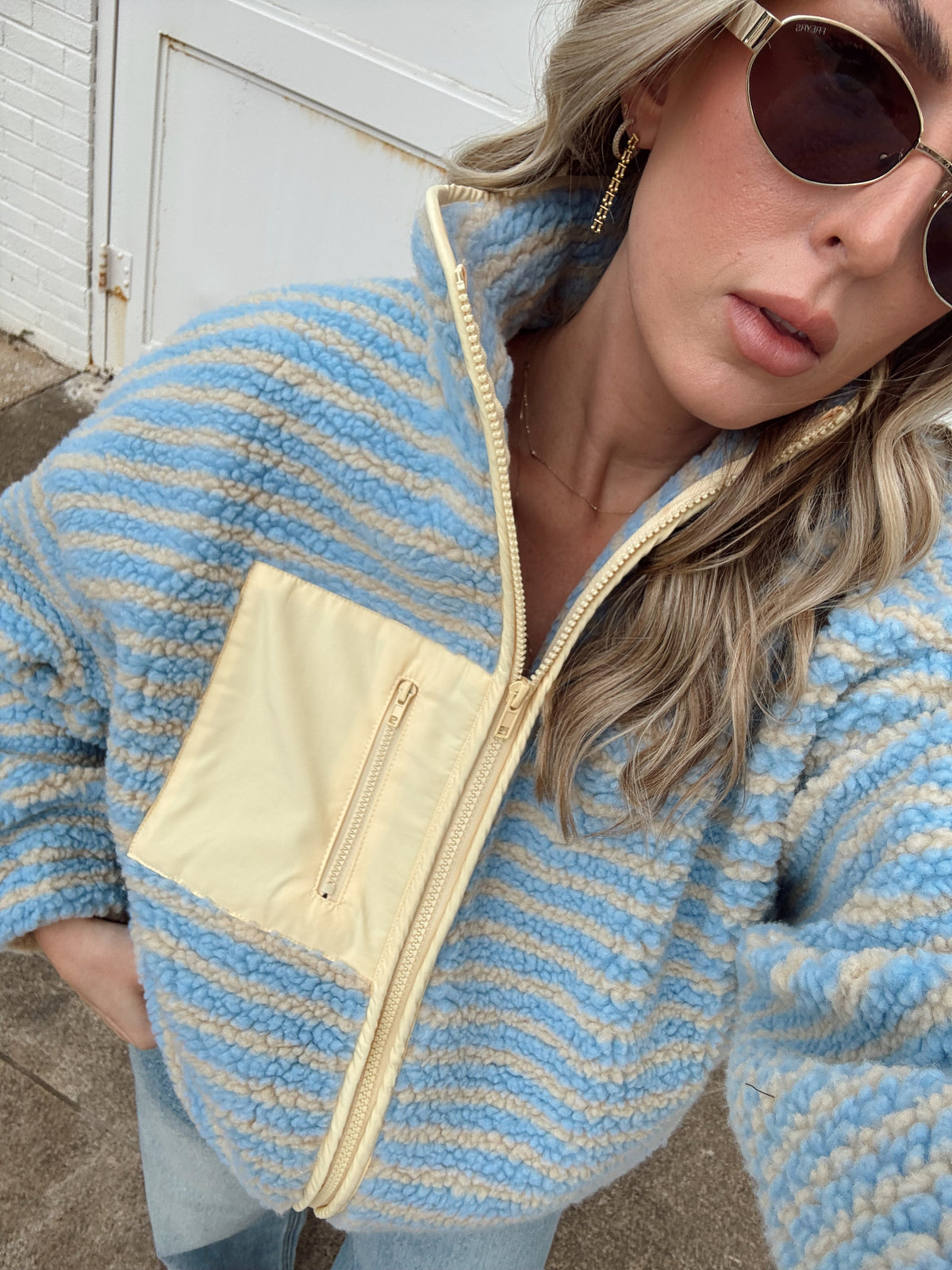 Madi Stripe Oversized Fleece Jacket