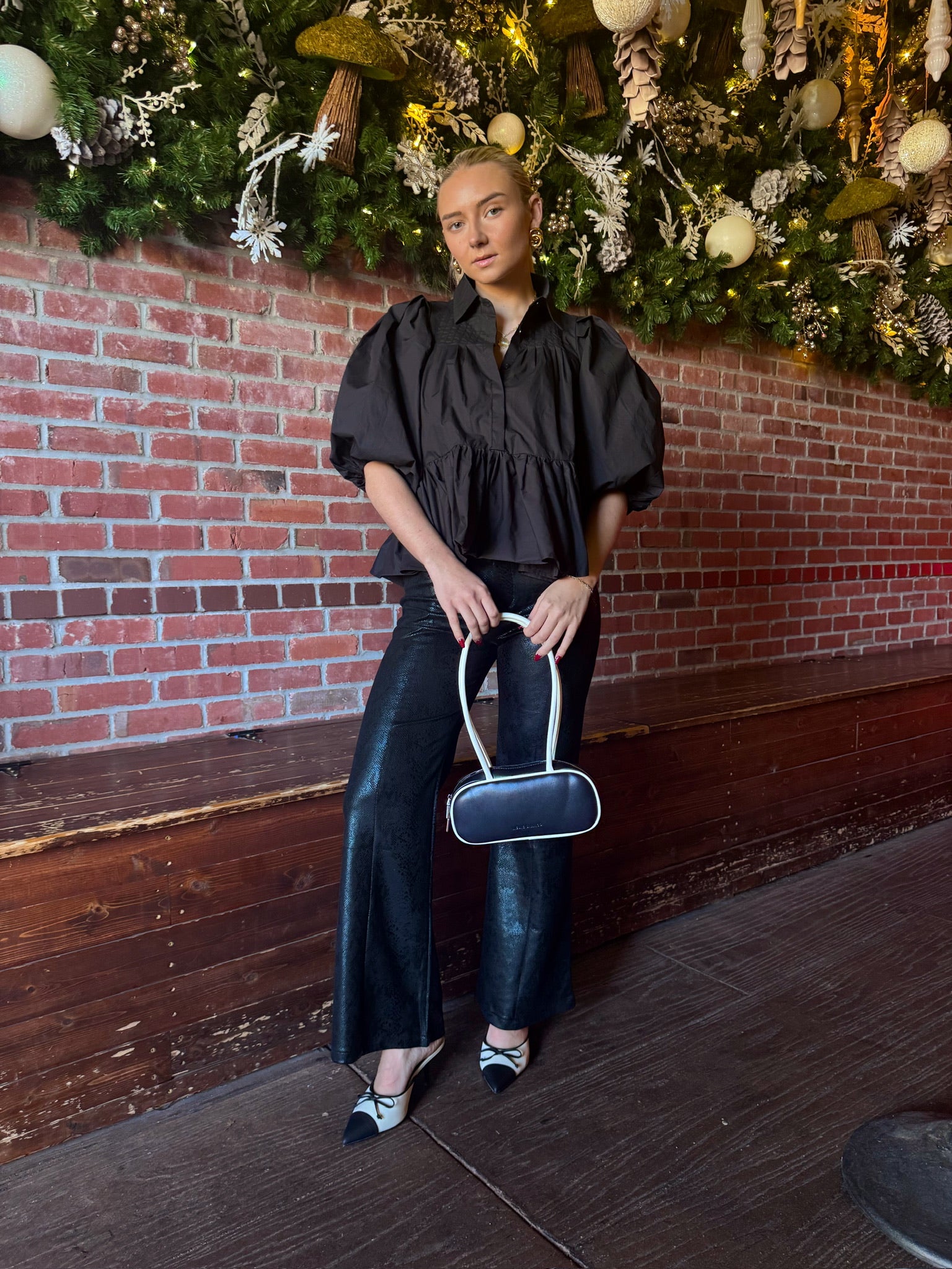 Meet Me in Santorini Black Poplin Blouse