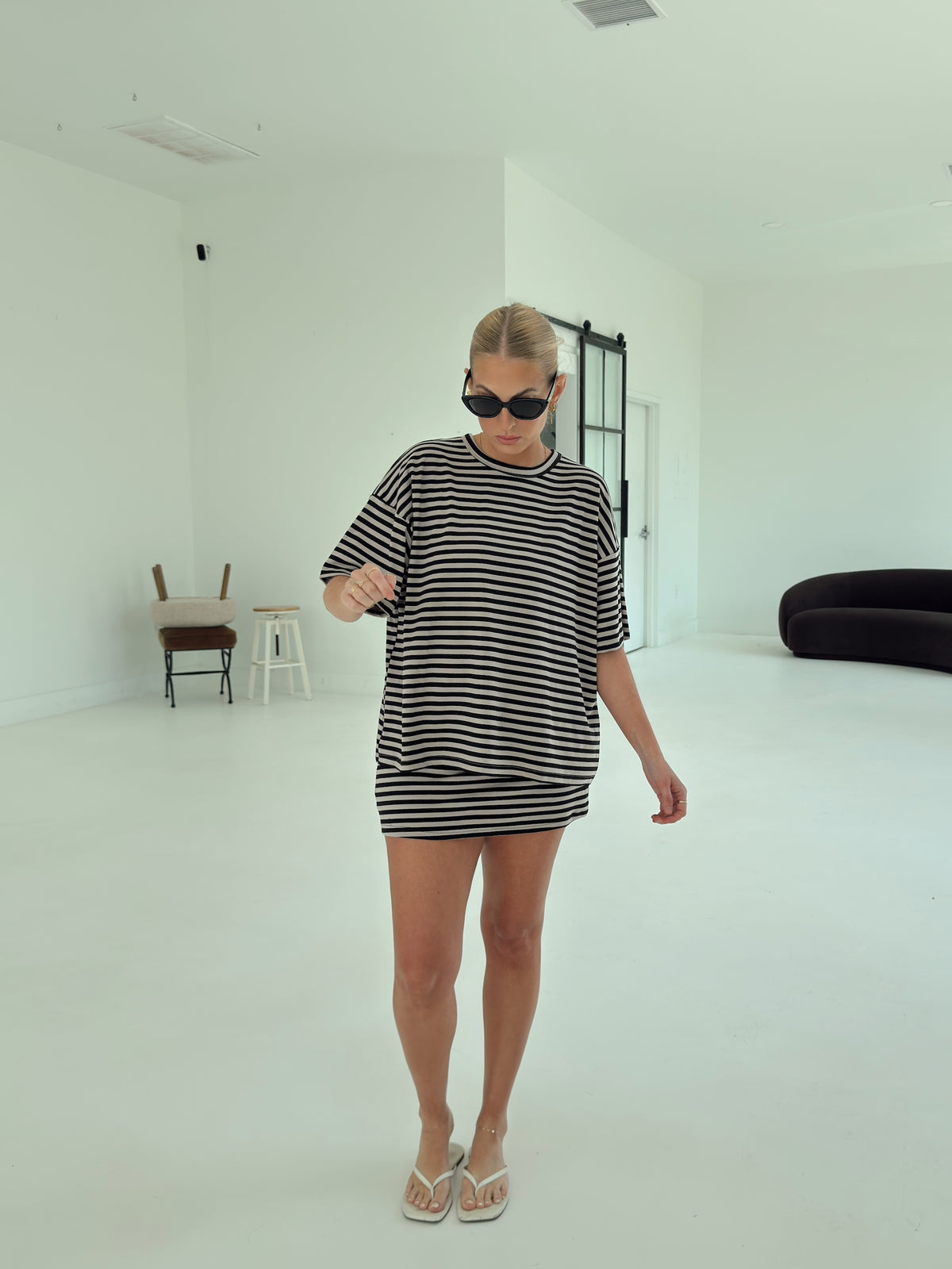 Weekender Stripe Top - Black/Taupe