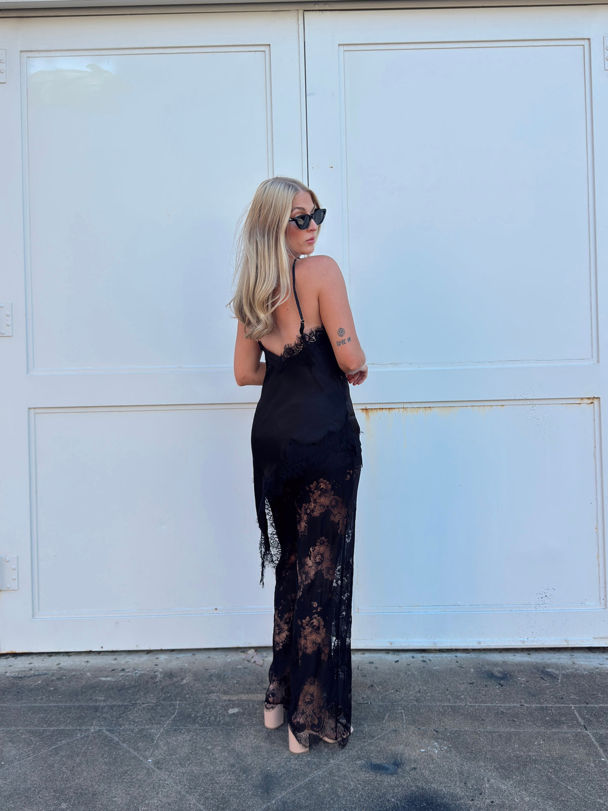 Maia Satin Lace Trim Set - Black