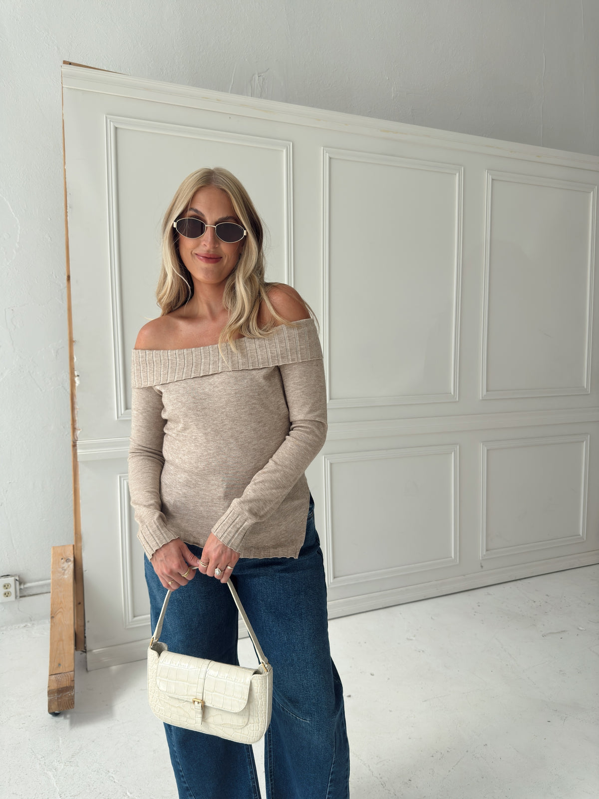 Charlotte Foldover Knit Sweater - Oatmeal