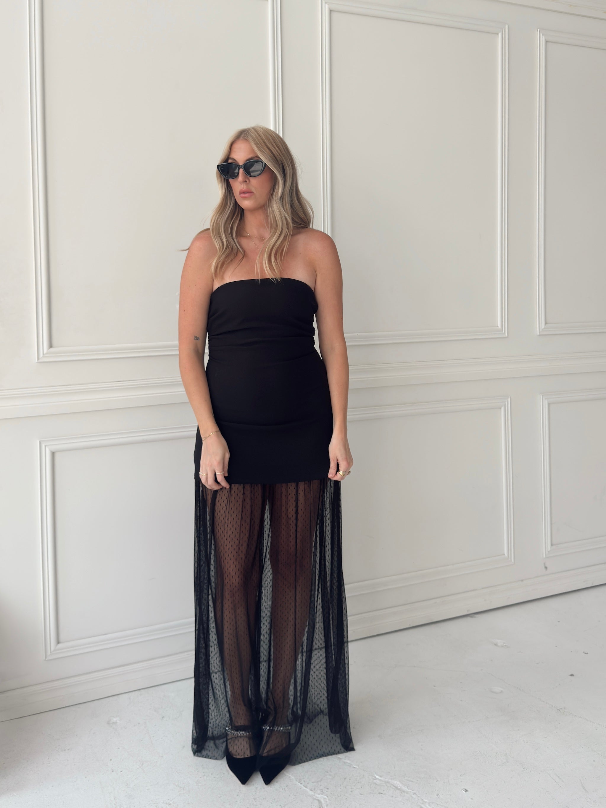 Melissa Strapless Mesh Maxi Dress - Black