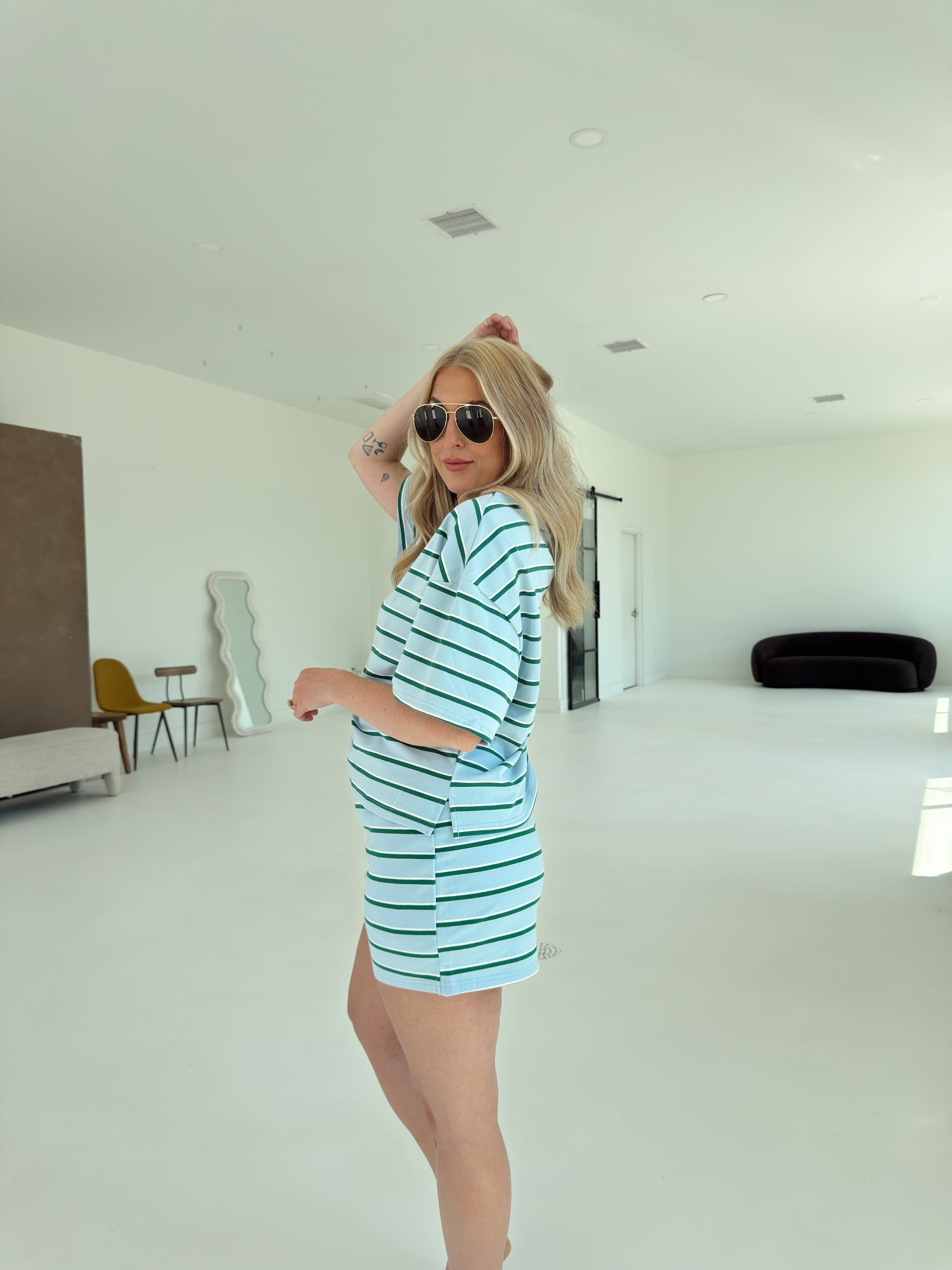 Cassie Stripe Skort - Baby Blue and Green