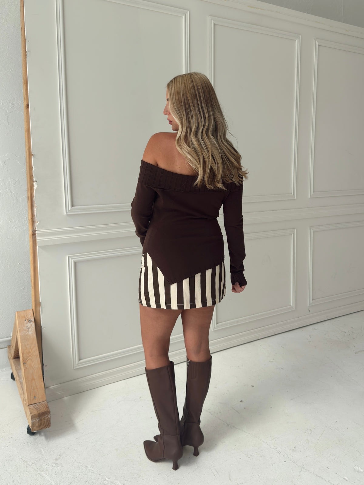 Charlotte Foldover Knit Sweater - Chocolate Brown