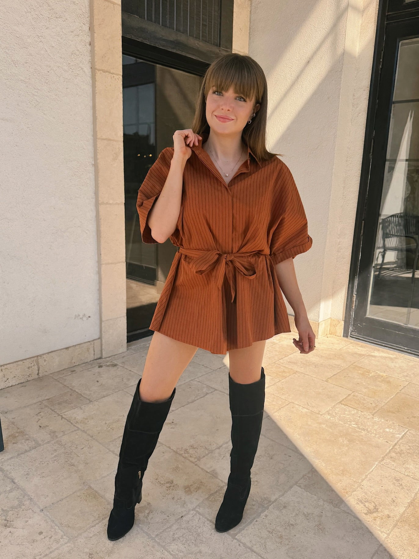 Meet Me in Santorini Ridge Romper - Terracotta