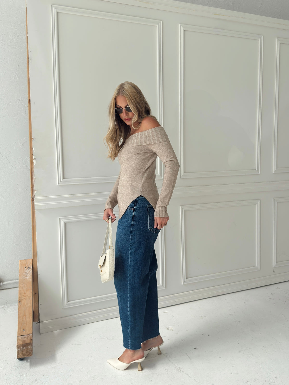 Charlotte Foldover Knit Sweater - Oatmeal