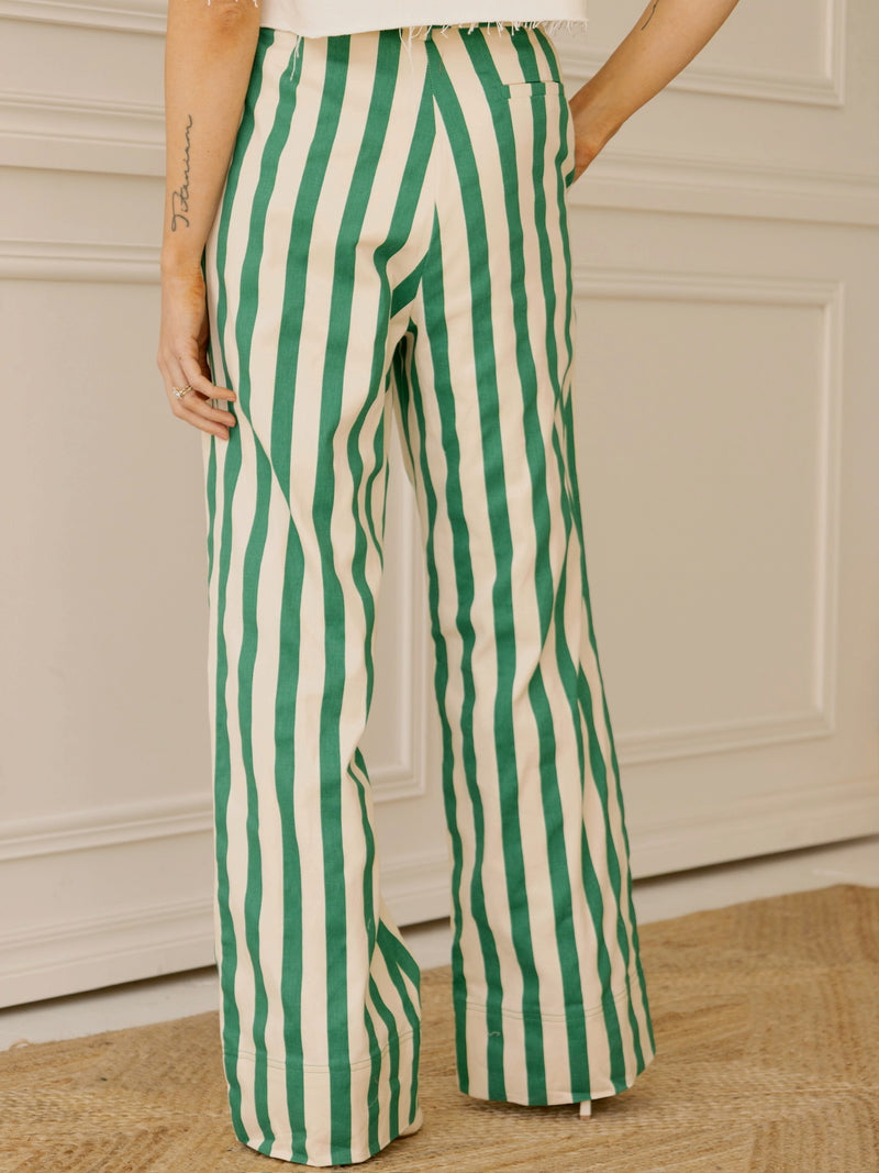 Green Striped Wide Leg Pant