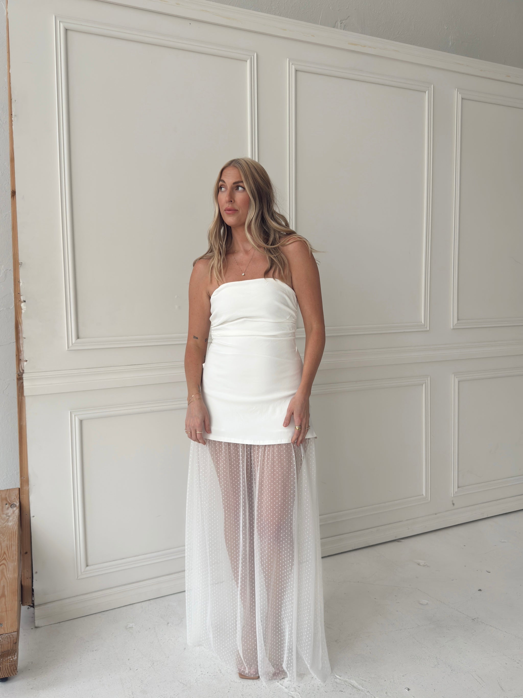 Melissa Strapless Mesh Maxi Dress - White