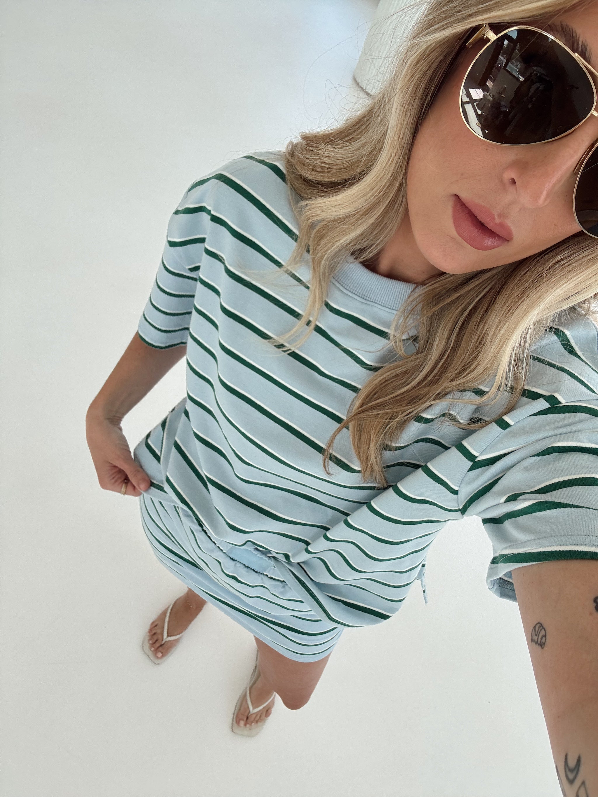 Cassie Stripe Top - Baby Blue and Green
