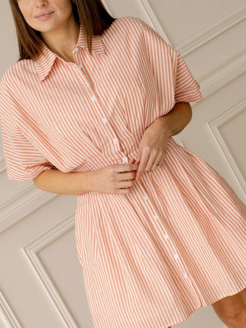 Angie Pleated Mini Shirt Dress - Poppy Red