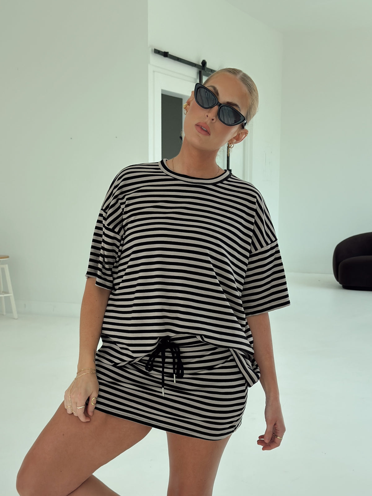 Weekender Stripe Top - Black/Taupe