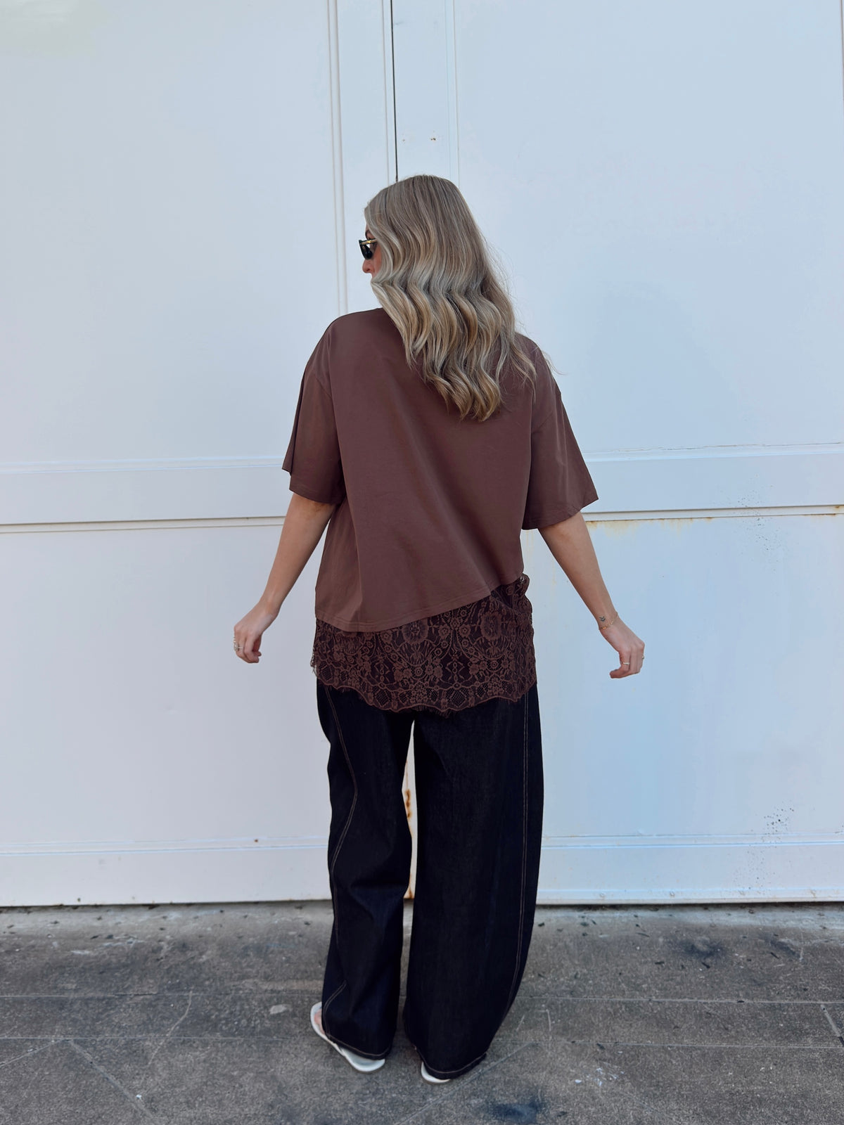 Jacqueline Lace Asymmetrical Tee - Brown