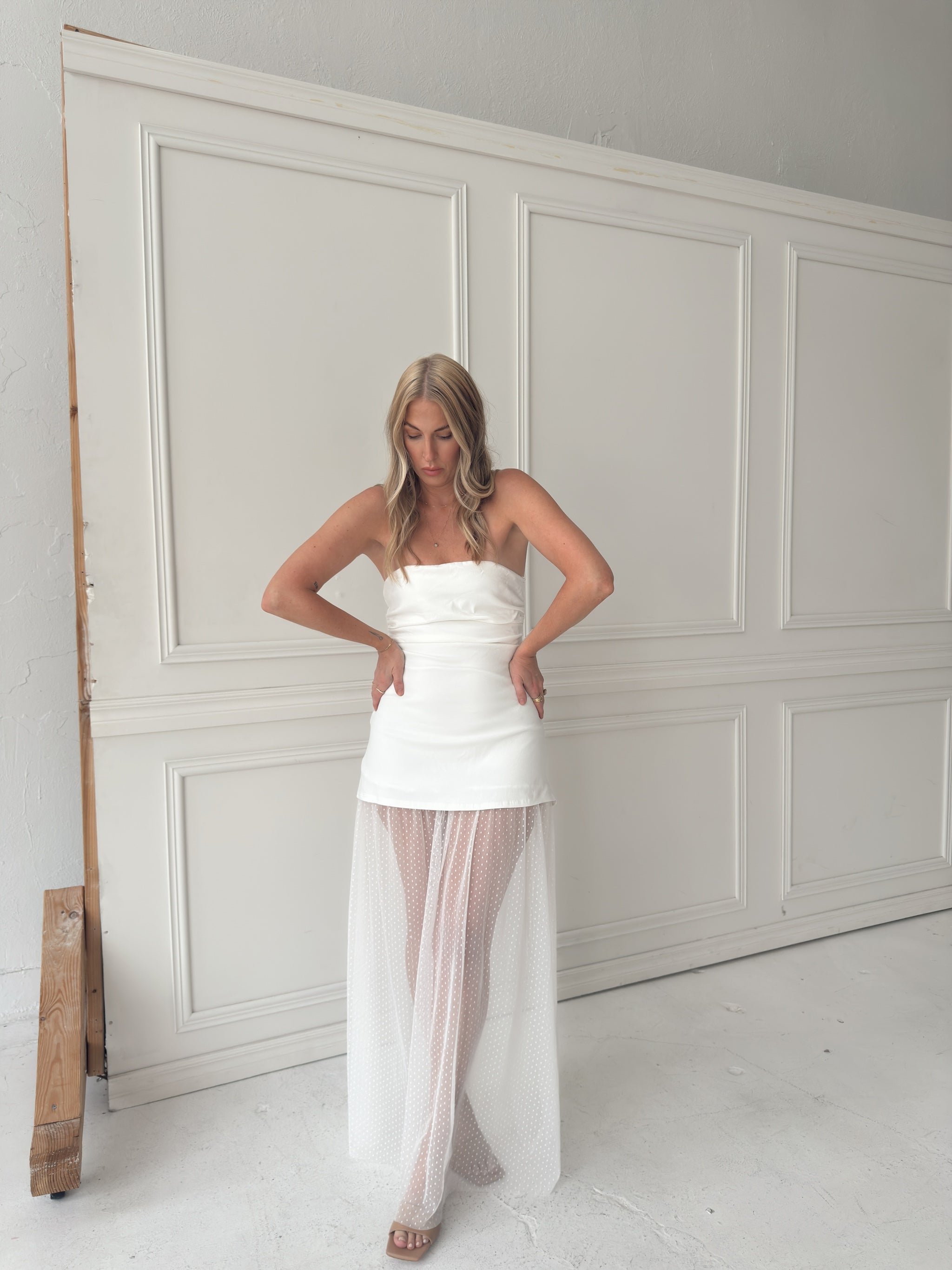 Melissa Strapless Mesh Maxi Dress - White