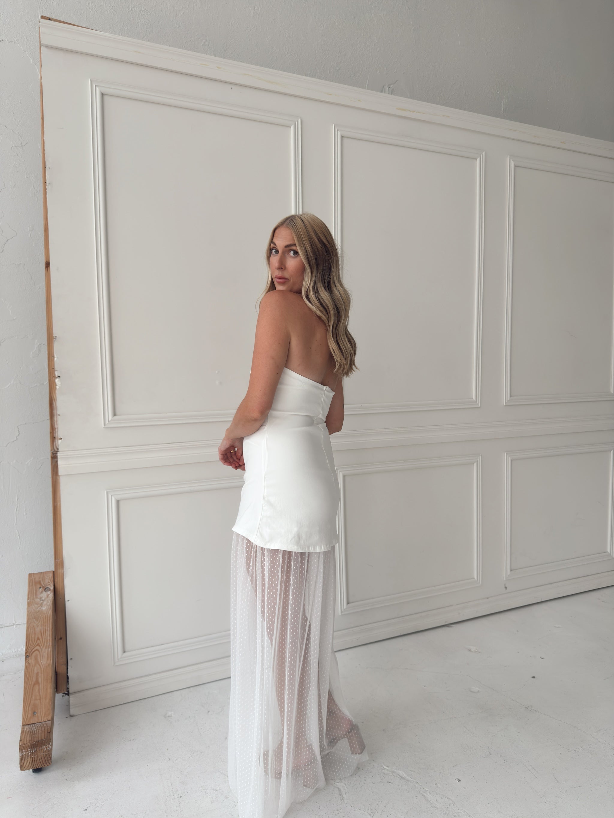 Melissa Strapless Mesh Maxi Dress - White