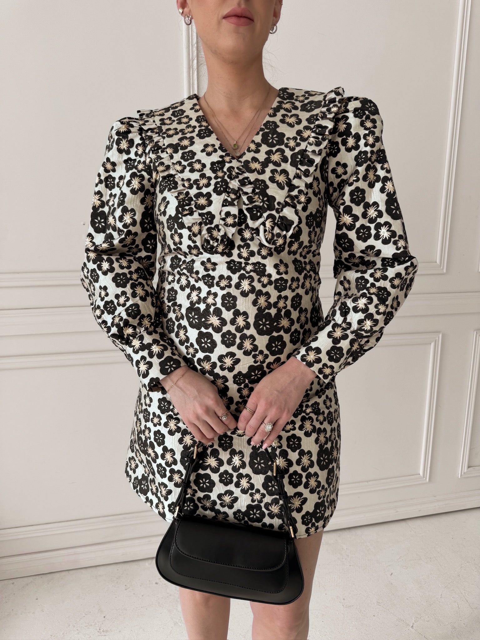 Meet Me in Santorini Black Jacquard Collared Dress