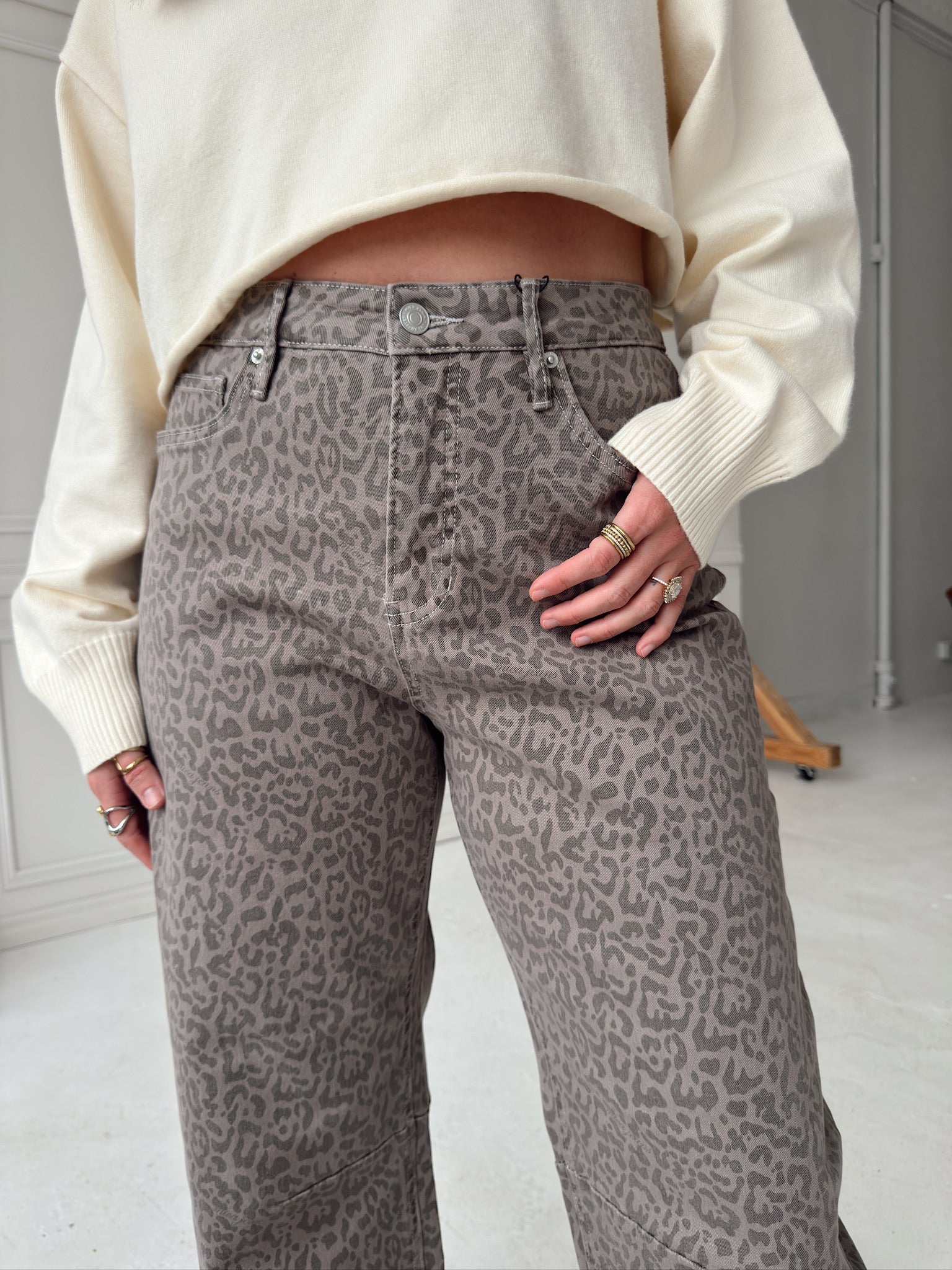 Leopard Barrel Jean