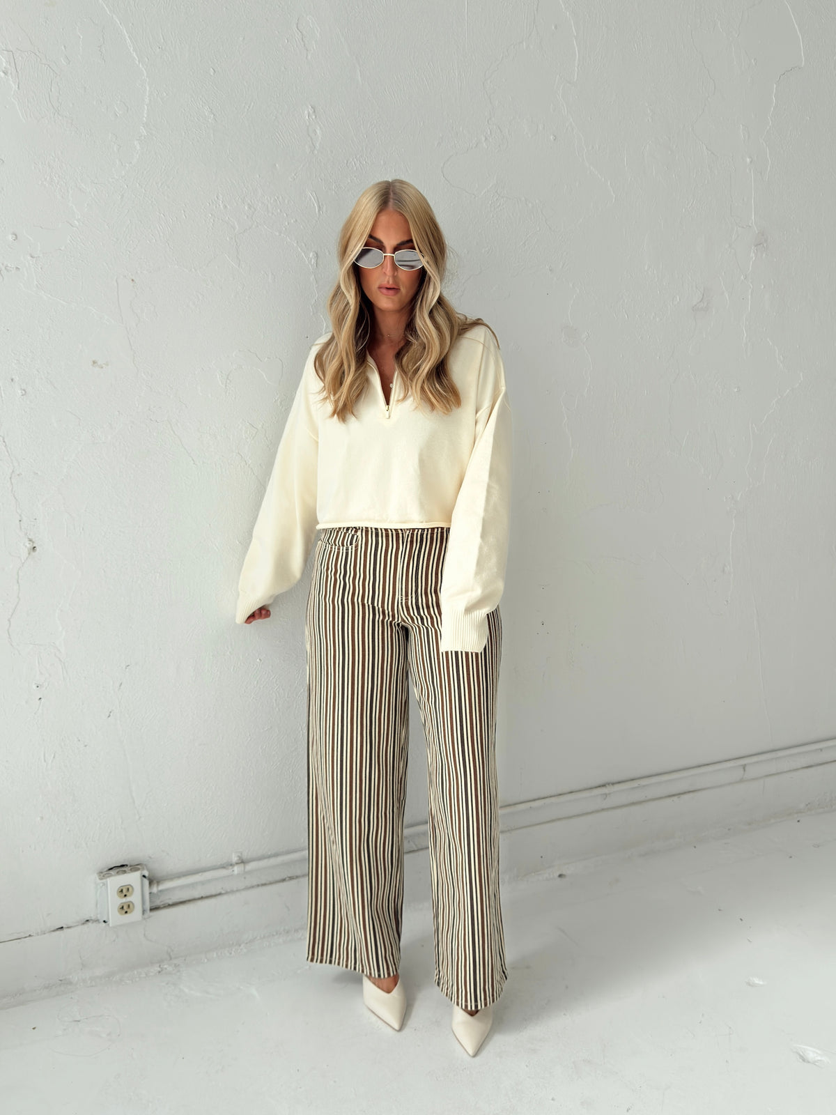 Britt Low Rise Buckle Stripe Pants