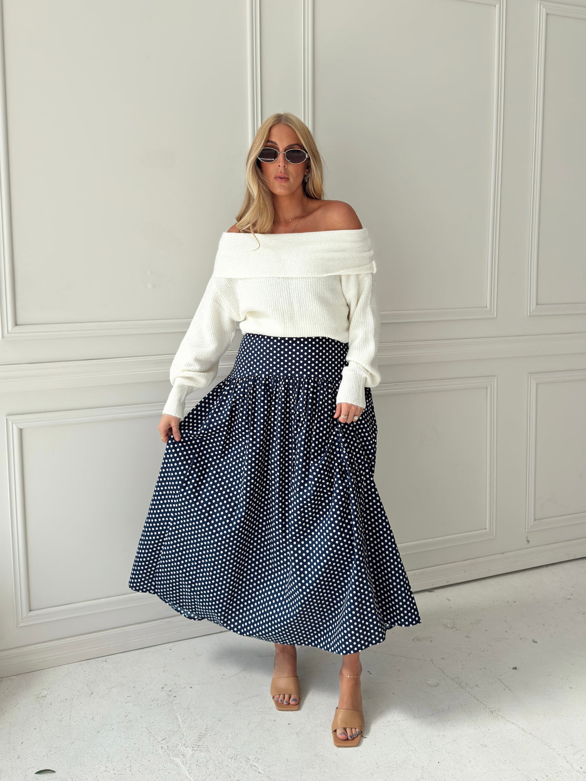 Set Your Sails Polka Dot Skirt - Navy