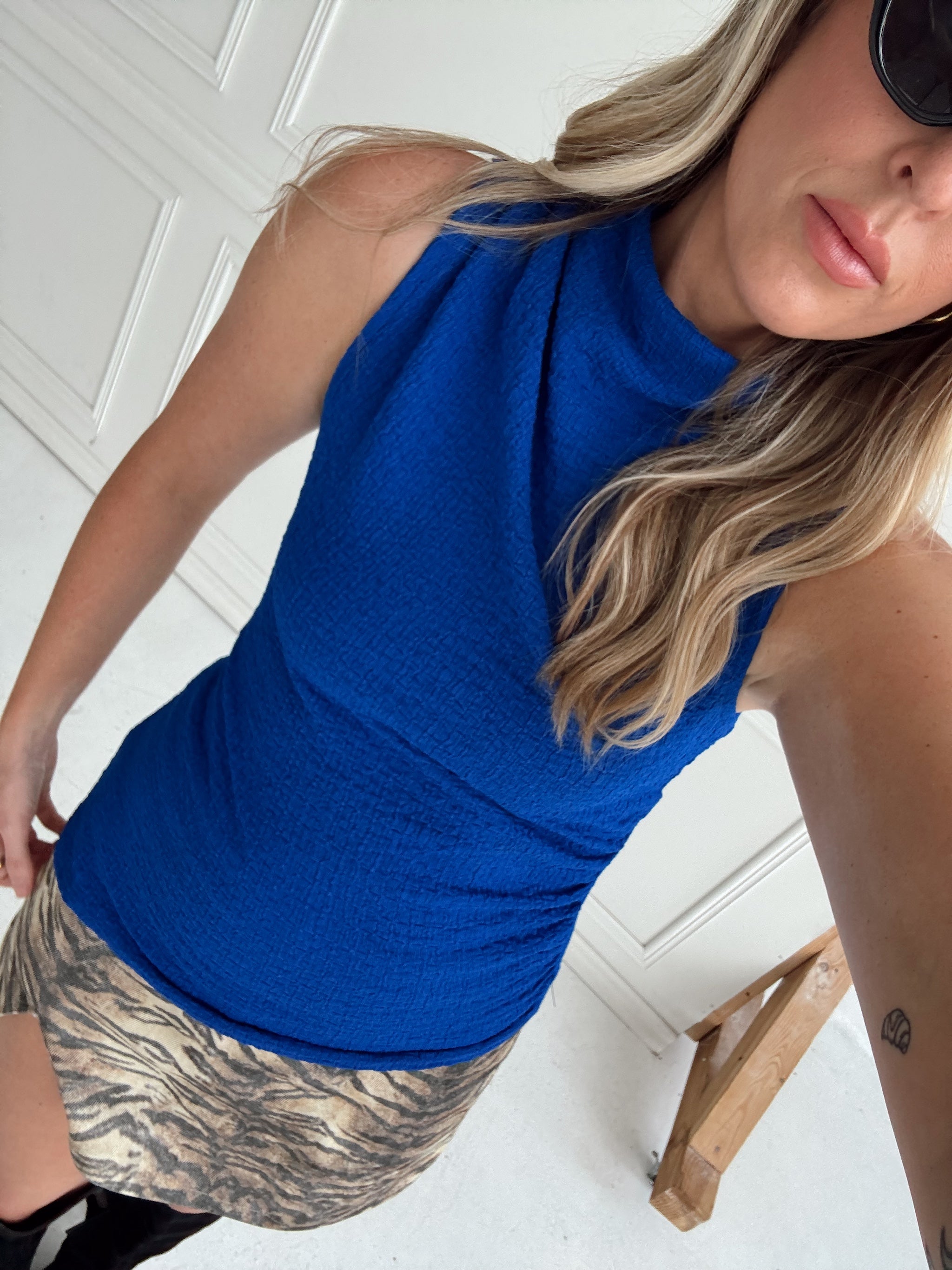 Ginny Asymmetrical Mock Neck - Royal Blue