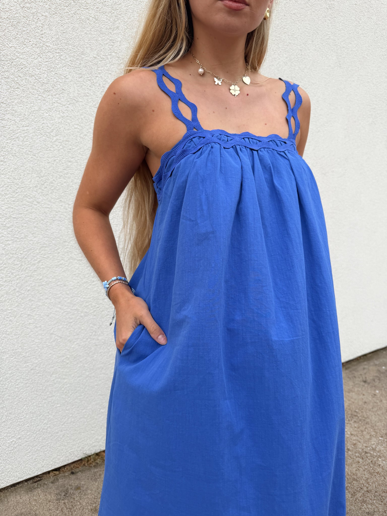 Jamie Blue Scallop Strap Midi Dress
