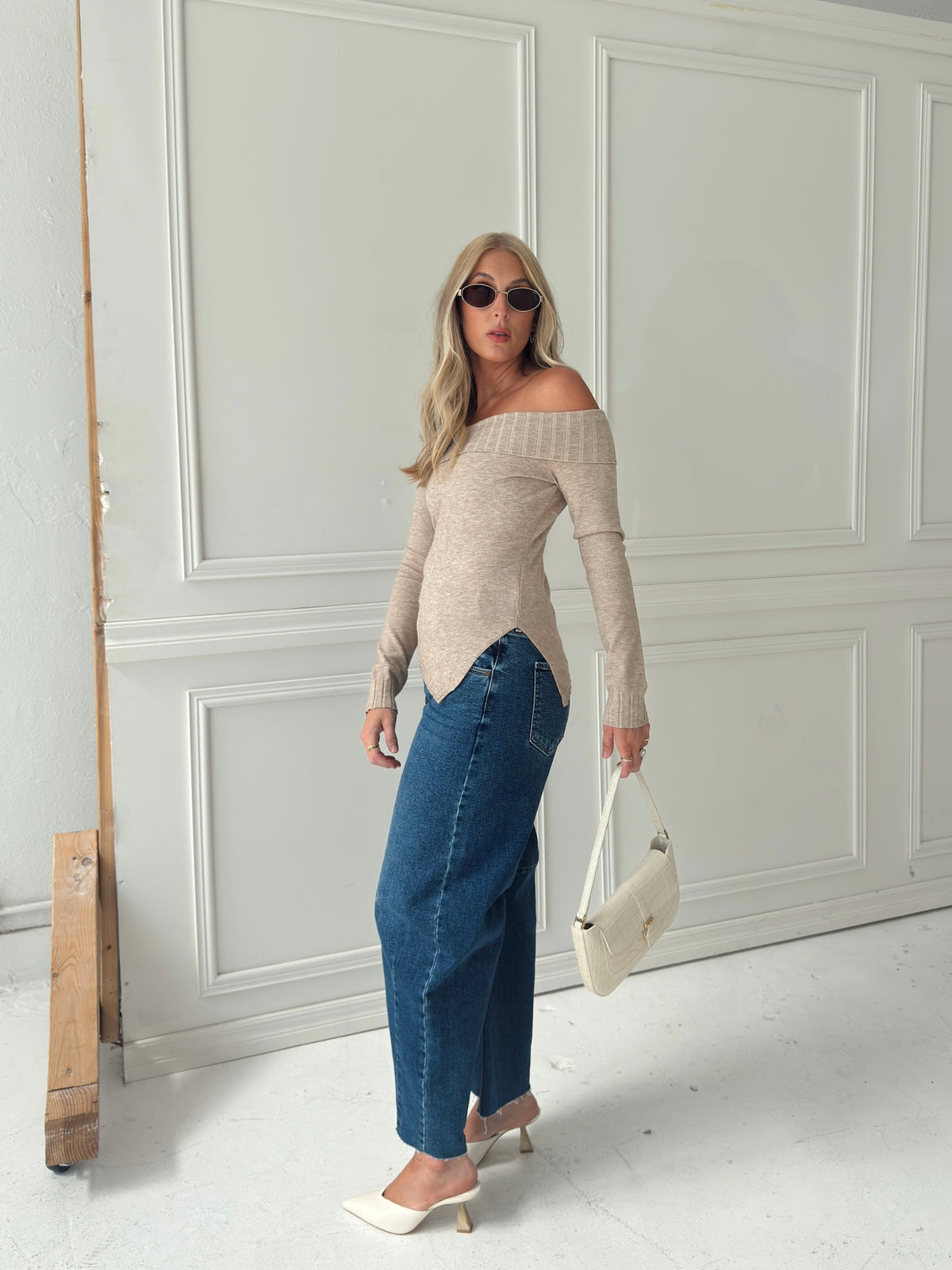 Charlotte Foldover Knit Sweater - Oatmeal