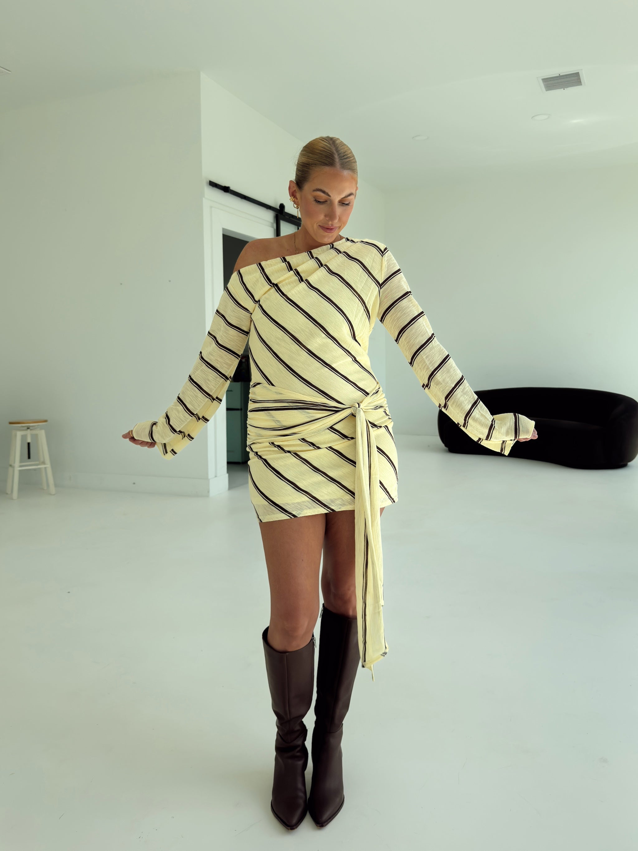 Abigail Yellow Stripe Mini Dress