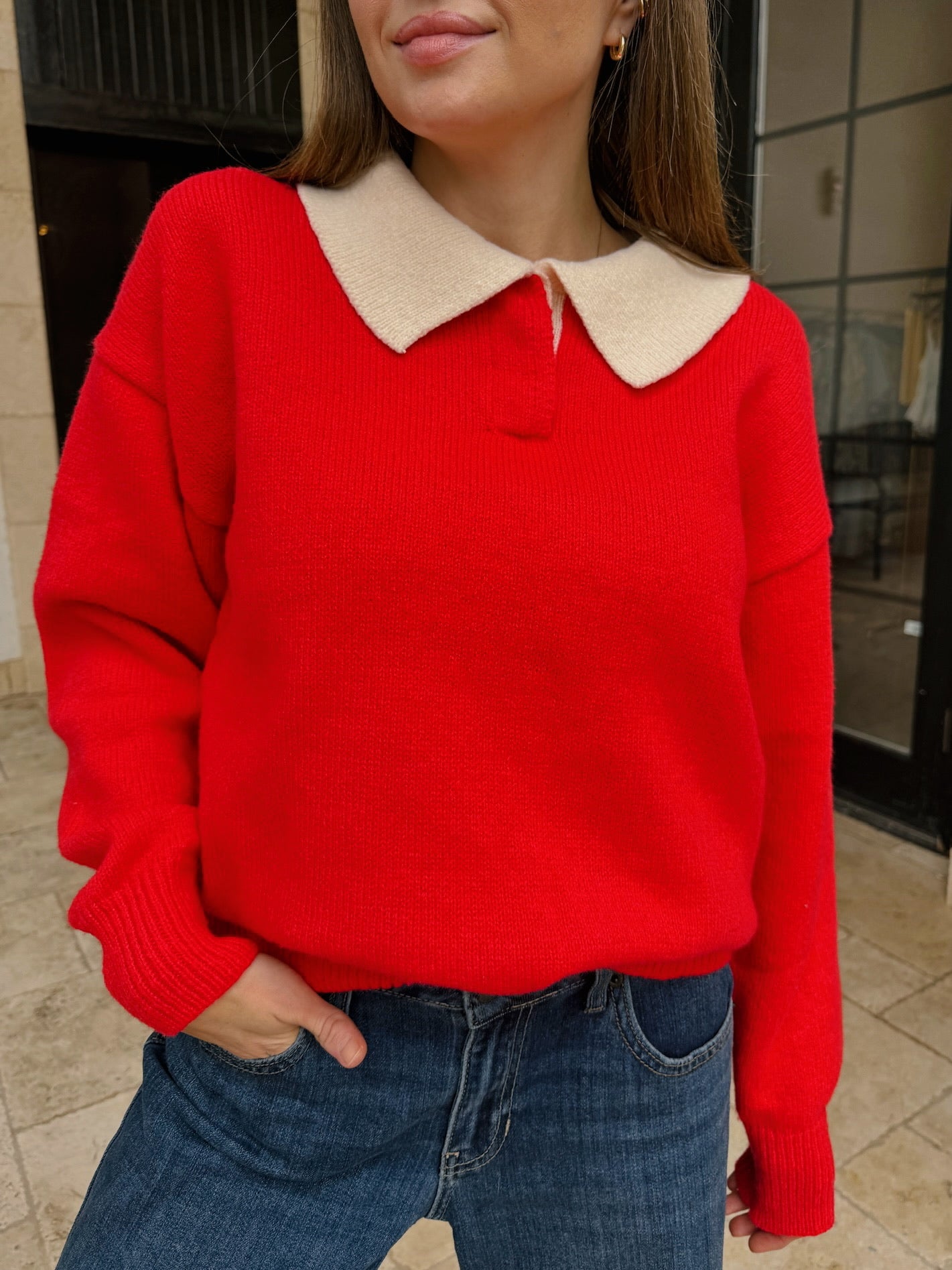Cherry Cream Collared Sweater