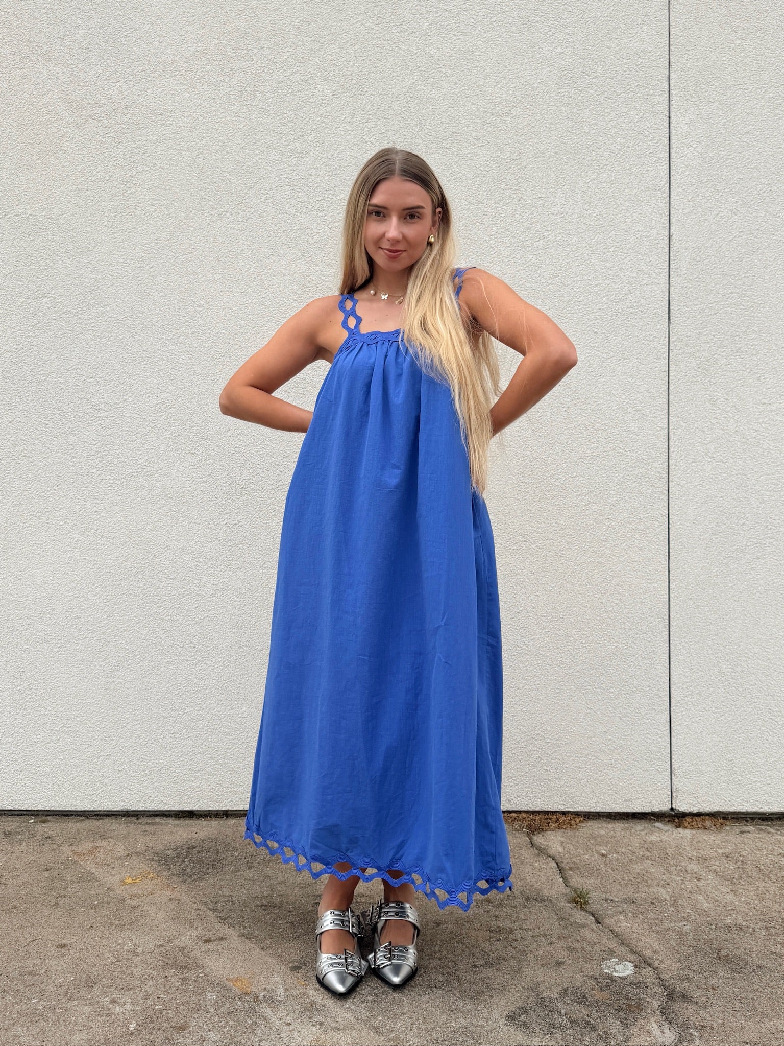Jamie Blue Scallop Strap Midi Dress